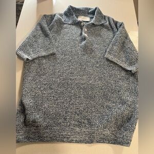 Men’s Textured Knit Polo Shirt – Short Sleeve – Blue/White – L